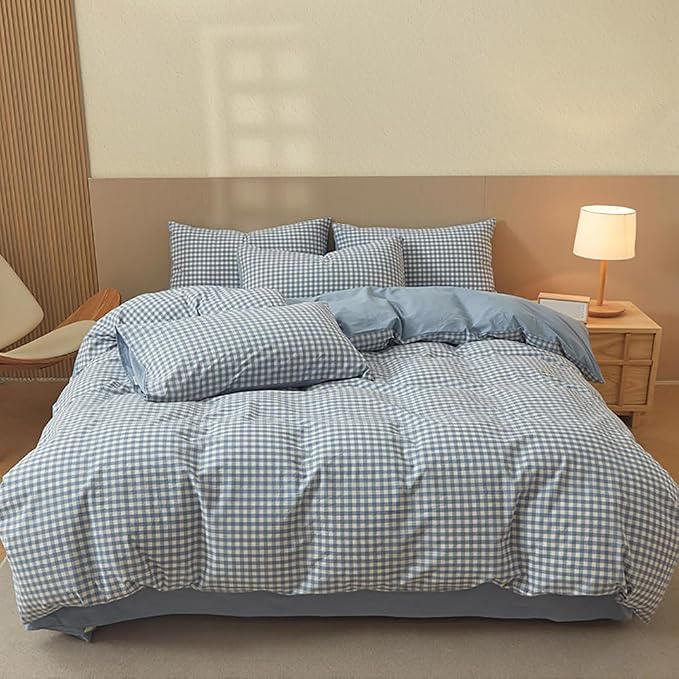 Nayoroom Blue Gingham Duvet Cover Queen Size 100% Washed Cotton Duvet Cover 3 - Image 6