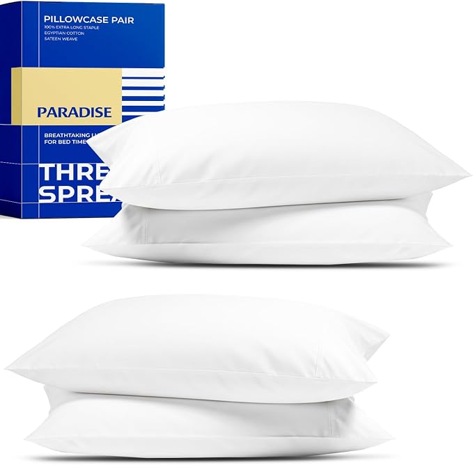 Thread Spread 100% Egyptian Cotton Pillow Cases Queen Size Set of 4 by THREADSPREAD