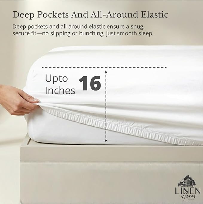 Linen Home 100% Cotton Percale Weave Fitted Sheet, Twin Size, Snow White - Image 2