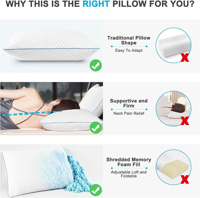 VVZ Cooling Bed Pillows Standard Size Set of 4, Shredded Memory Foam Pillows - Image 3