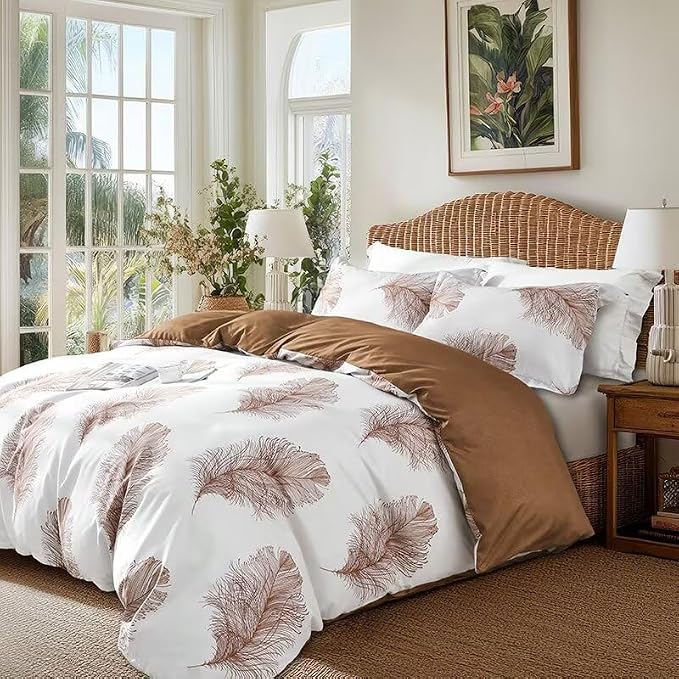 OAITE Duvet Cover King Size, Reversible Leaf Brown Duvet Cover Set - Image 3