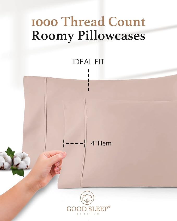 1000 TC Blush King Pillowcases Set of 2 100% Egyptian Cotton Pillow Cases - Image 3