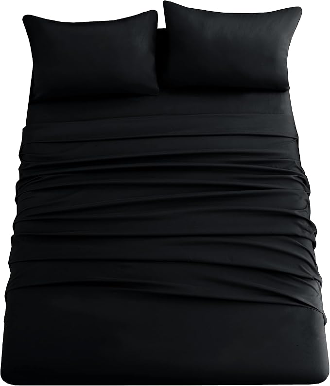 Sfoothome Black Fitted Sheet, 14 Inch Pocket Deep, Microfiber Sheets, Twin XL - Image 2