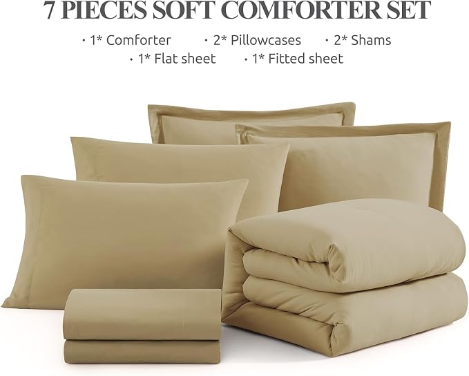 WRENSONGE Queen Comforter Set- 7 Pieces Soft Taupe Bed in a Bag Queen Size - Image 8