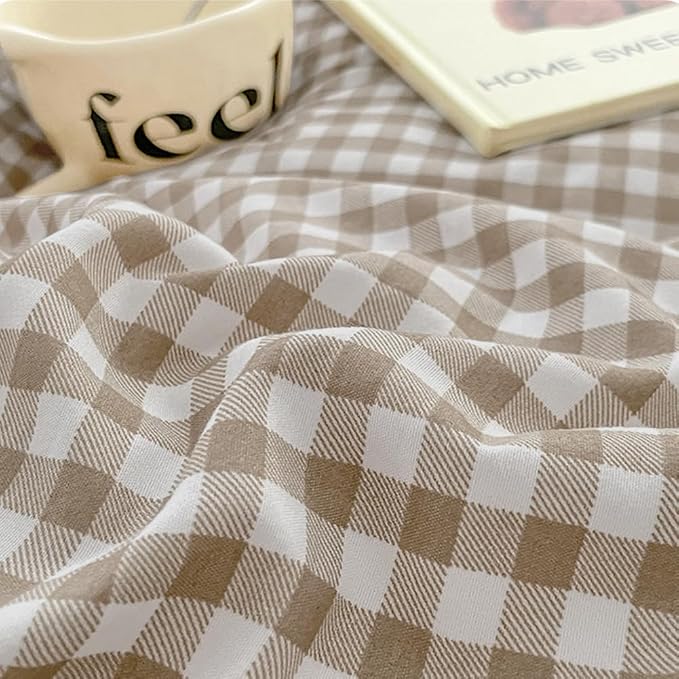 Nayoroom Gingham Duvet Cover Twin Size Brown Tan Plaid Checkered Comforter - Image 8