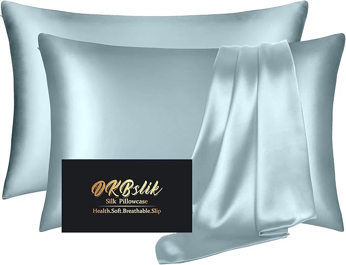 Silk Pillowcase 2 Pack, Mulberry Silk Pillow Cases Queen Size Set of 2 by HOME