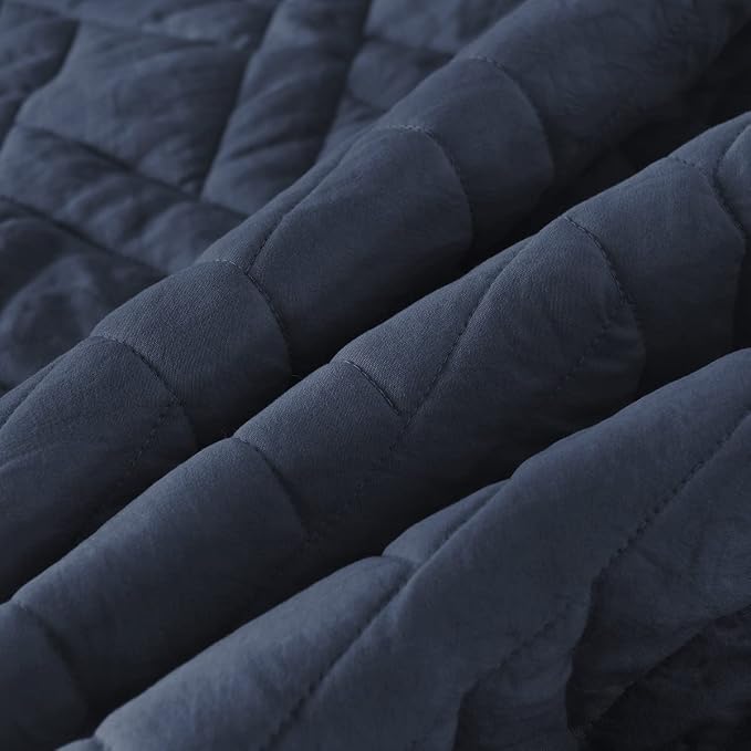 HORIMOTE HOME Quilt Set Twin Size Navy Blue, Classic Geometric Diamond Stitched - Image 3