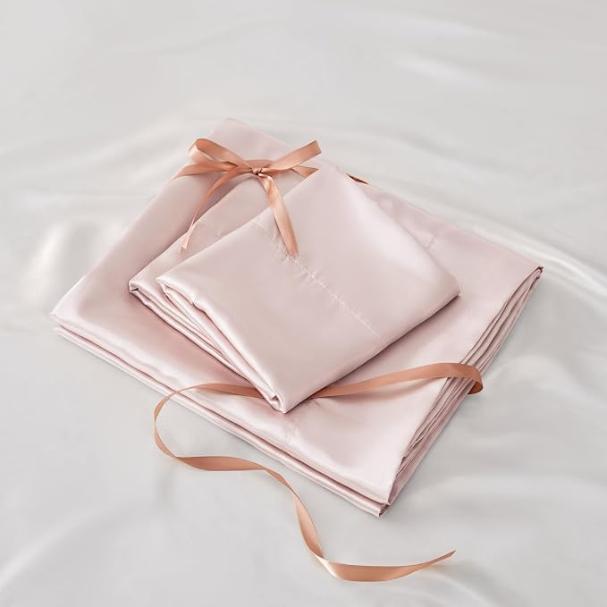 BEDELITE Satin Sheets Queen Size Bed Set, Luxury Soft Pink Silky Sheets - Image 7