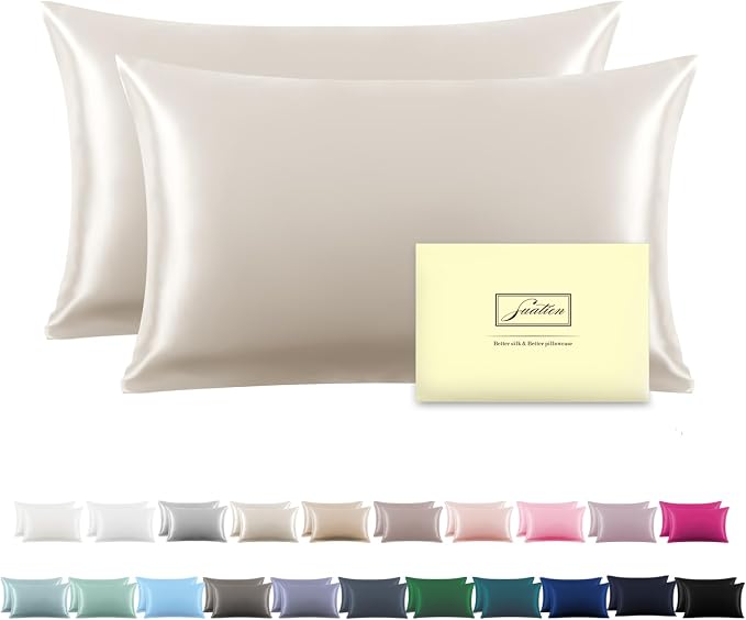 Silk Pillow Cases 2 Pack Soft Breathable and Sliky King Size Pillow Cases Set by Suatien