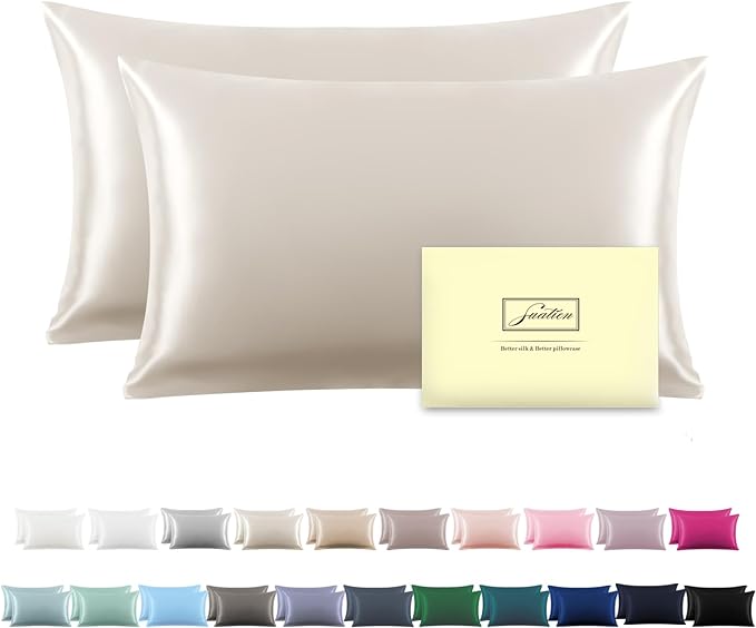 Silk Pillow Cases 2 Pack, Soft Breathable and Sliky Queen Size Pillow Cases Set by Suatien
