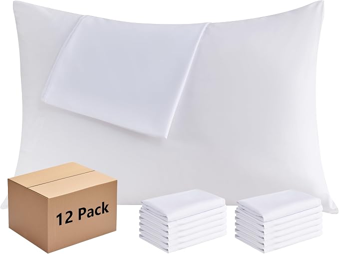 White Pillowcases King 12 Pack, 20x36 Pillow Cases by Culve