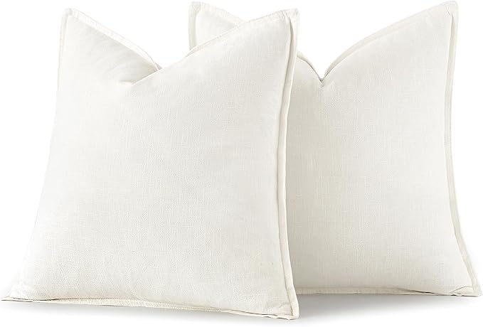 MIULEE Decorative Linen Euro Sham Pillow Covers 24x24 Cream White Boho - Image 6