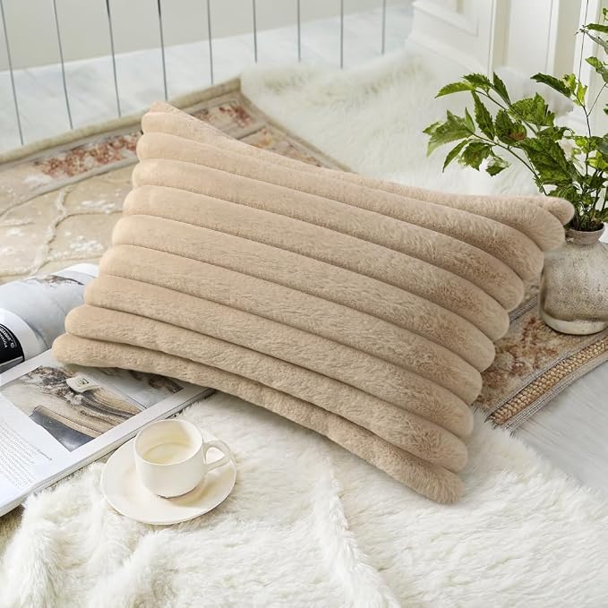 decorUhome Cozy Faux Fur Throw Pillow Covers 12x20 Set of 2 Decorative Soft - Image 4