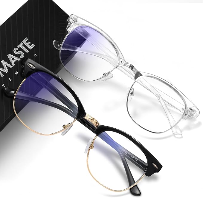 Blue Light Blocking Glasses Vintage Half Frame UV Clear Lens Anti Eyestrain by AOMASTE
