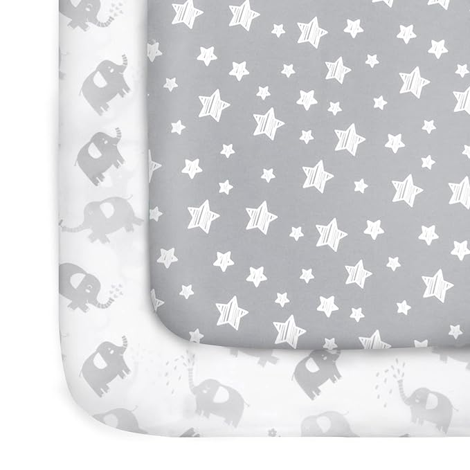 Pack and Play Sheets, 2 Pack Mini Crib Sheets, Stretchy Playard Fitted Sheet by Moonsea