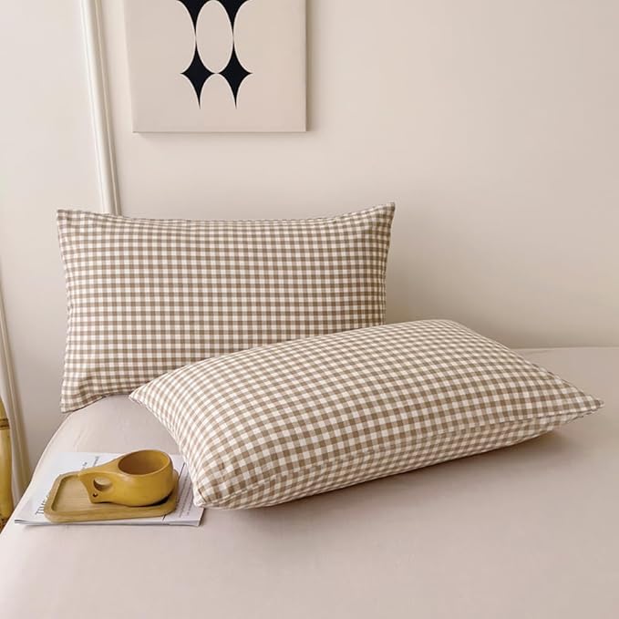 Nayoroom Brown Gingham Duvet Cover King Size Tan White Plaid Checkered Duvet - Image 7