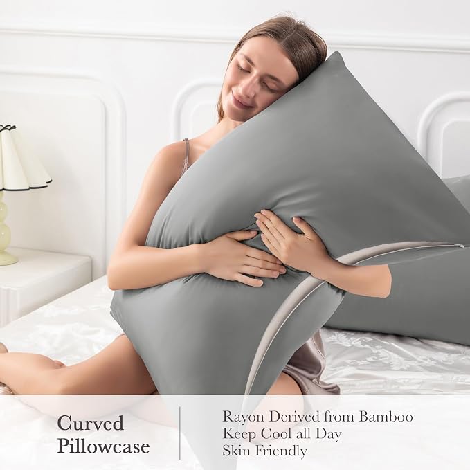 Curved Pillow Case King Size, Side Sleeper Pillow Cases Cover Cooling Rayon - Image 4