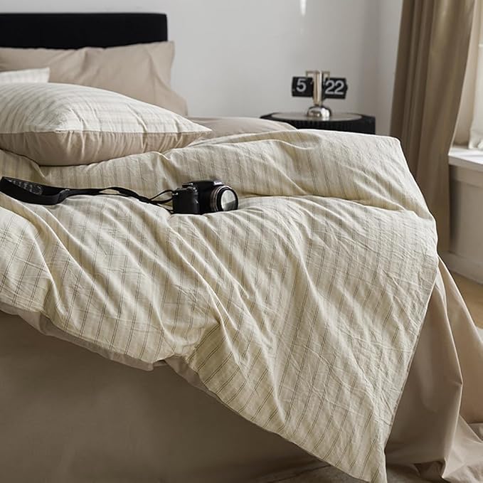 Nayoroom Beige Striped Duvet Cover Queen Size 100% Washed Cotton Duvet Cover - Image 7