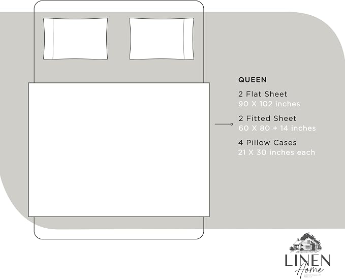 Linen Home 100% Cotton Percale Sheet Set Pack of 2, Queen Size, Deep Pocket - Image 6
