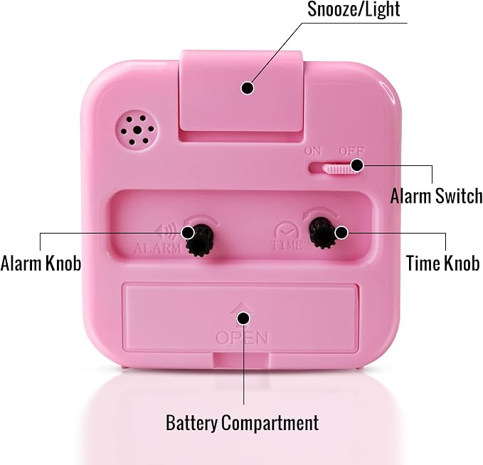Lamisola Small Pink Kids Desk Alarm Clock, Analog Travel Battery Operated Clock - Image 5