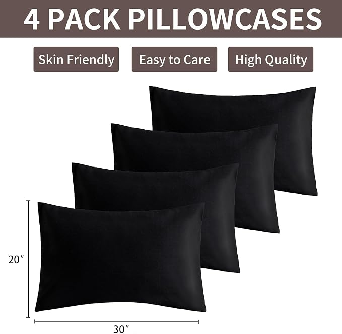 MINIPANDA Black Pillow Cases Set of 4 Queen Size - Image 3