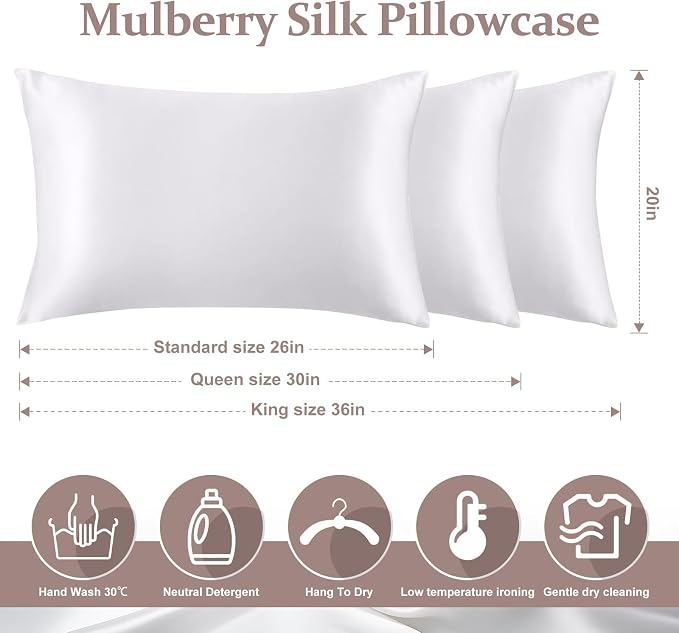 100% Pure Silk Pillowcase for Hair and Skin, Both Sides Mulberry Silk - Image 6