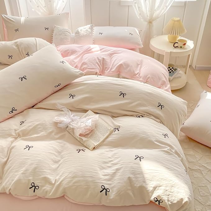 Nayoroom Bow Duvet Cover Queen Size Reversible Pink Coquette Duvet Cover 3 by Nayoroom