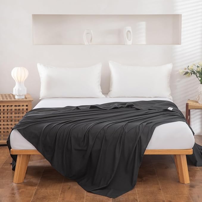 Queen Flat Sheet Only， 90x102Inch Black - Image 2