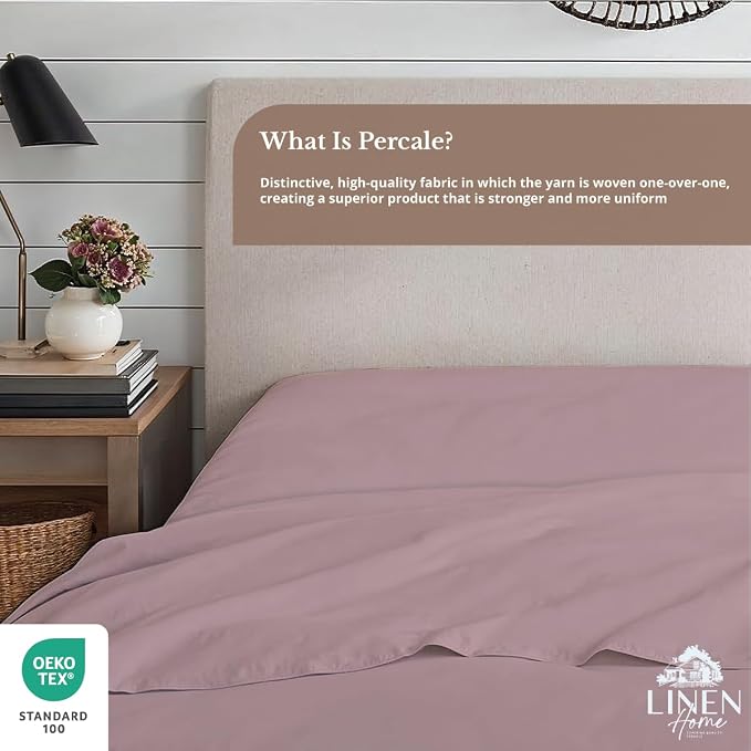 Linen Home 100% Cotton Percale 1 Flat Sheet, Queen Size - Image 4