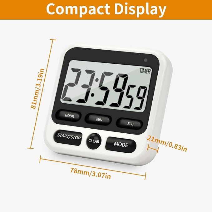 NKOVE Digital Kitchen Timer 24 Hour Clock and Alarm Function - Image 2