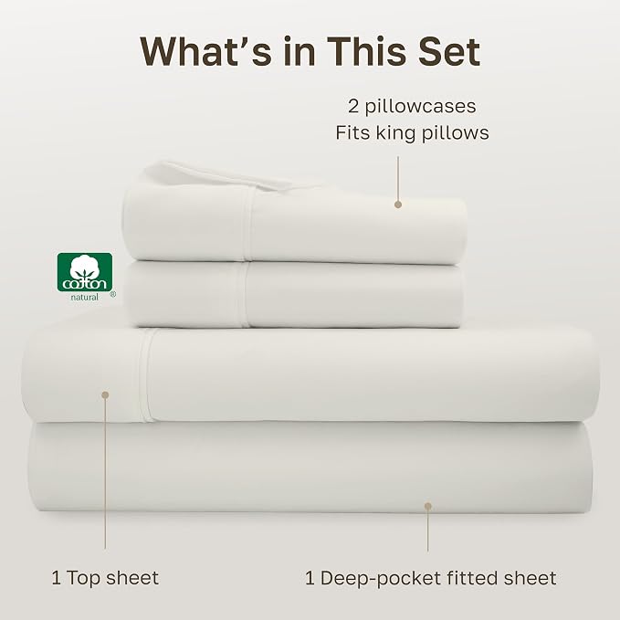 California Design Den Soft 100% Cotton King Sheet Set, 400 Thread Count Good - Image 4