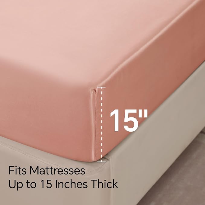 BEDELITE Satin Sheets Twin Size Bed Set, Luxury Soft Coral Pink Silky Sheets - Image 6