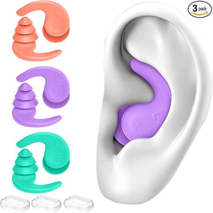 Swimming Ear Plugs for Adults, 3 Pairs Waterproof Reusable Silicone Swim by FNGXX