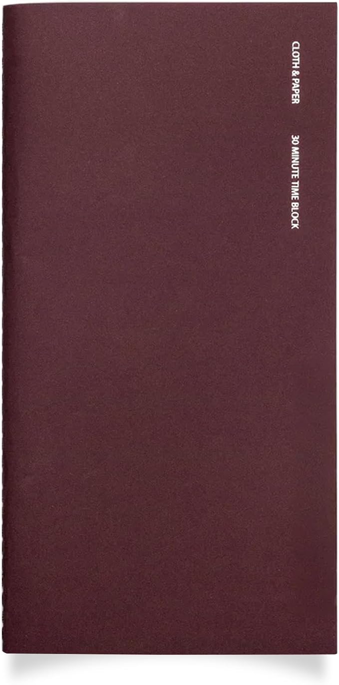 Cloth & Paper Travel Notebook | Time Blocking Planner – Bordeaux | A5 Slim by ClothandPaper