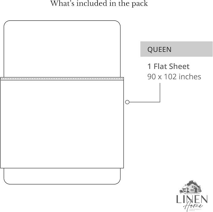 Linen Home 100% Cotton Percale 1 Flat Sheet, Queen Size - Image 6