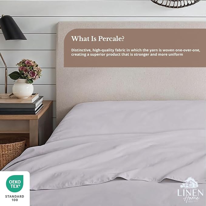 Linen Home 100% Cotton Percale 1 Flat Sheet, Queen Size - Image 4