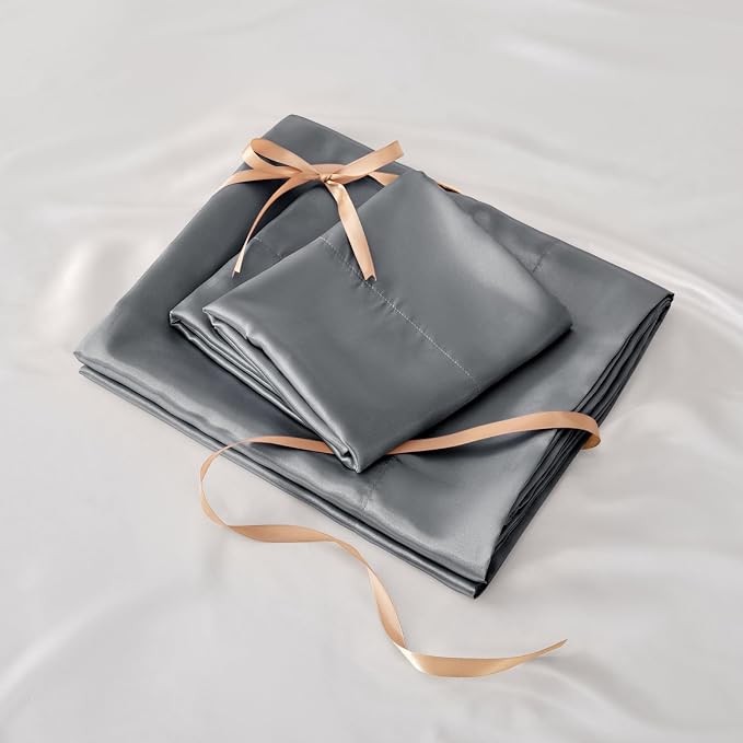 BEDELITE King Size Sheets Set, Luxury Soft Dark Grey Satin Sheets - Image 6