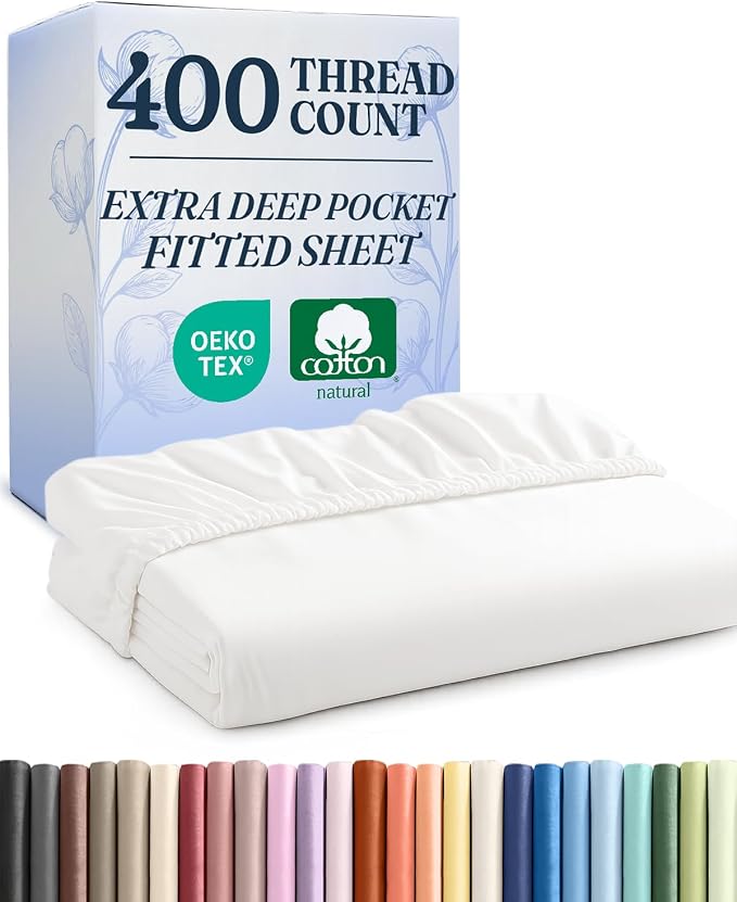 Extra Deep Full 400 Thread Count Cotton Fitted Sheet by CGKUnlimited