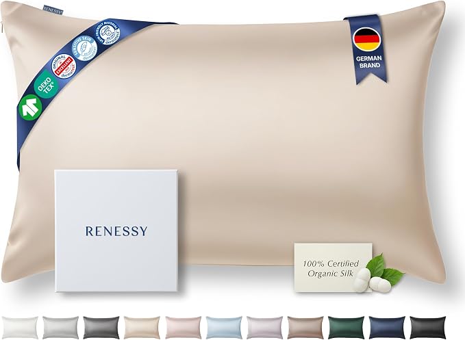 Premium Silk Pillowcase 100% Organic Mulberry Silk, 22 Momme, Grade 6A by RENESSY-GentlebyNature