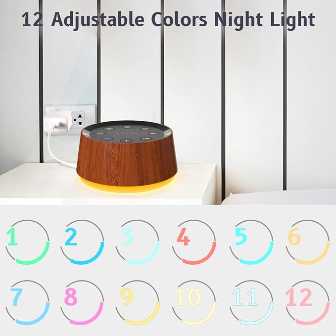 Brown Noise Sound Machine with 30 Soothing Sounds 12 Colors Night Light White - Image 4
