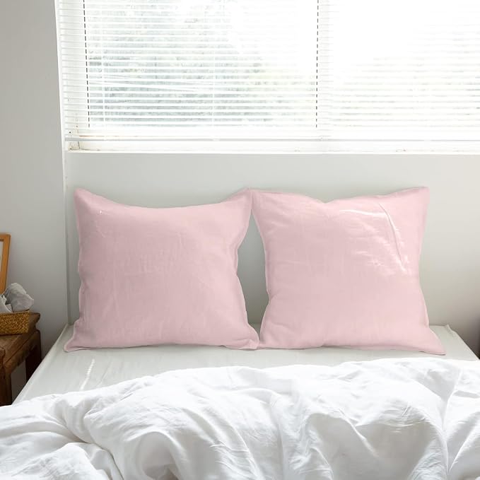 Simple&Opulence 100% Washed Linen Euro Shams 26'' x 26'' Pack of 2, Basic Style - Image 5