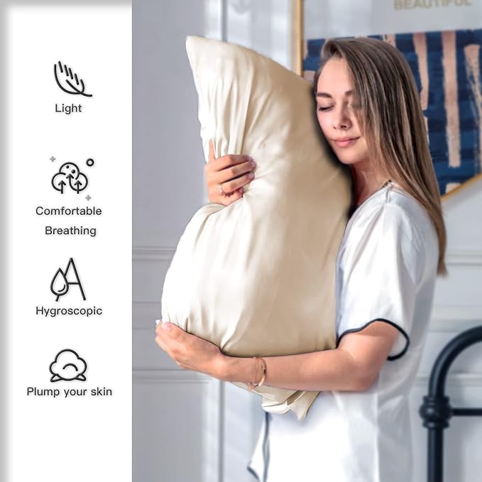 Silk Pillow Cases 2 Pack, Soft Breathable and Sliky Standard Size Pillow Cases - Image 3
