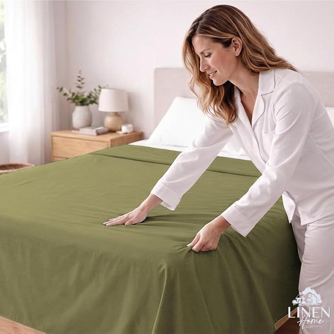 Linen Home 100% Cotton Percale 1 Flat Sheet, King Size - Image 3