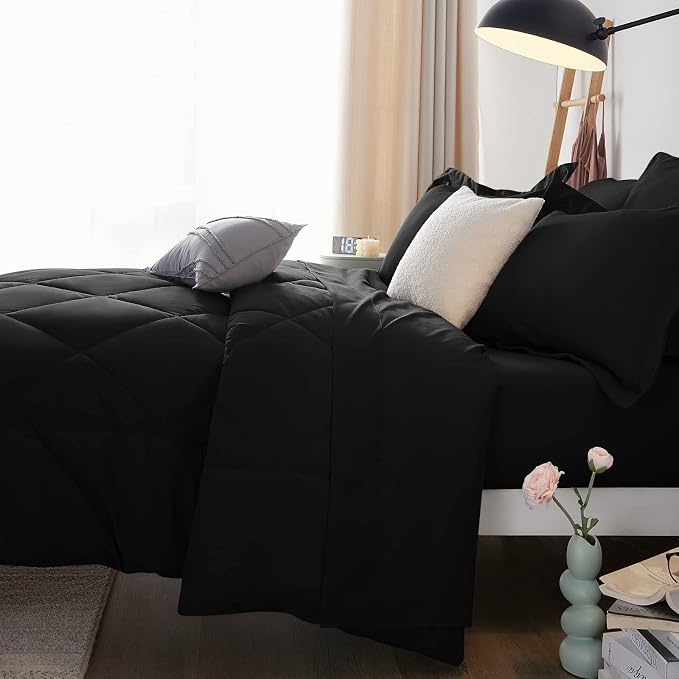 CozyLux Queen Comforter Set Black - Image 9
