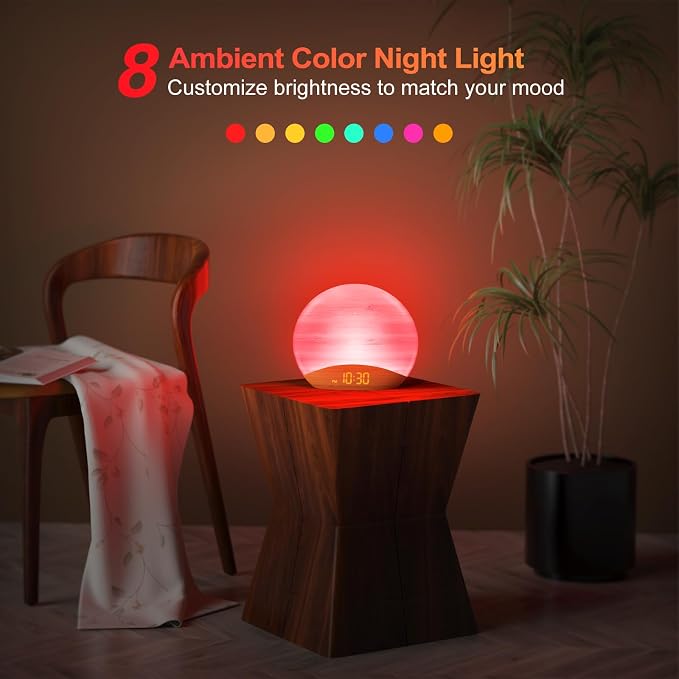 REACHER Natural Wood Grain Sound Machine Sunrise Alarm Clock，26 Nature Inspired - Image 6