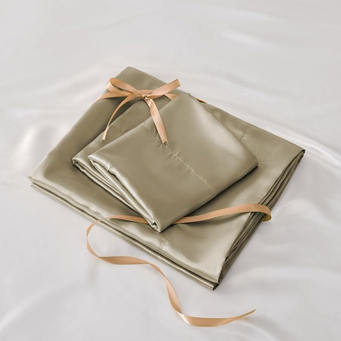 BEDELITE Satin Sheets Full Size Bed Set, Luxury Soft Taupe Silky Sheets - Image 7