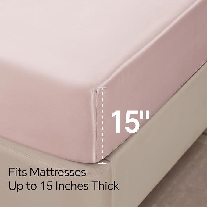 BEDELITE California King Sheets Set, Luxury Soft Pink Satin Sheets - Image 6