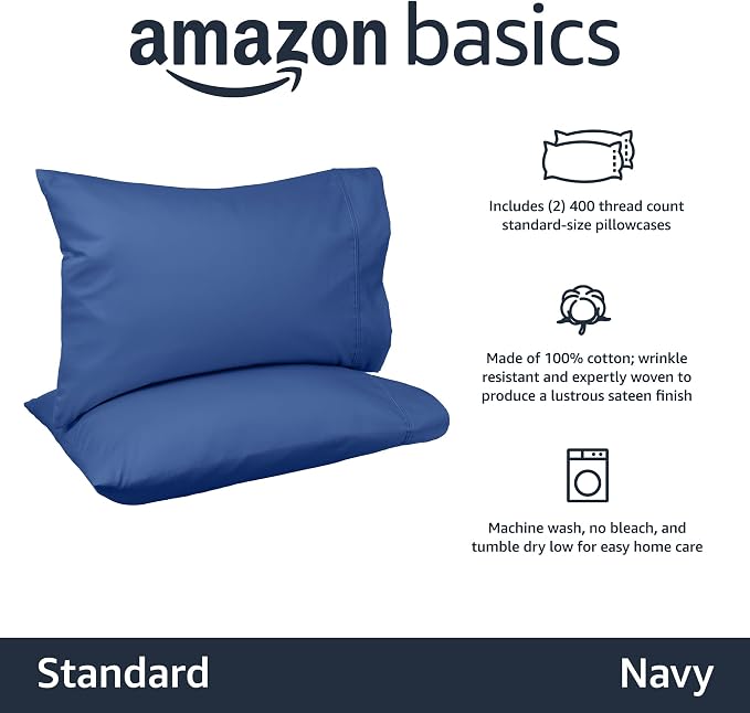 Amazon Basics 400 Thread Count 100% Cotton Pillow Cases, Soft & Breathable - Image 2
