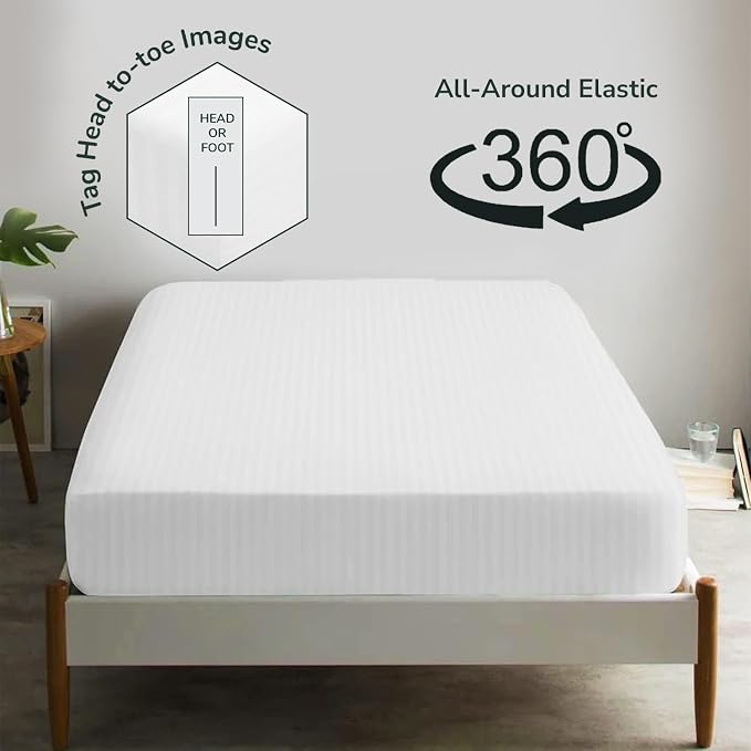 Feather & Stitch 1 Piece Fitted Sheet Twin Size, 100% Cotton Damask Sateen Weave - Image 4