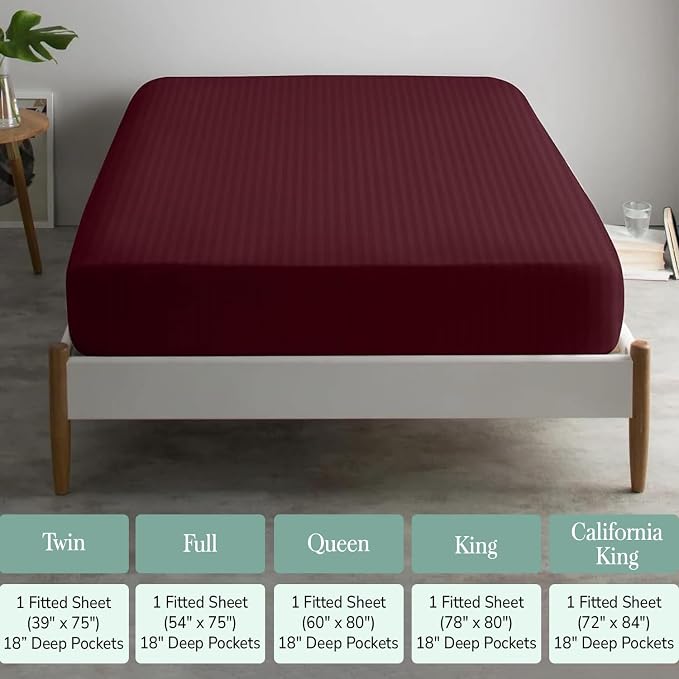Feather & Stitch 1 Piece Fitted Sheet Full Size, 100% Cotton Damask Sateen Weave - Image 6